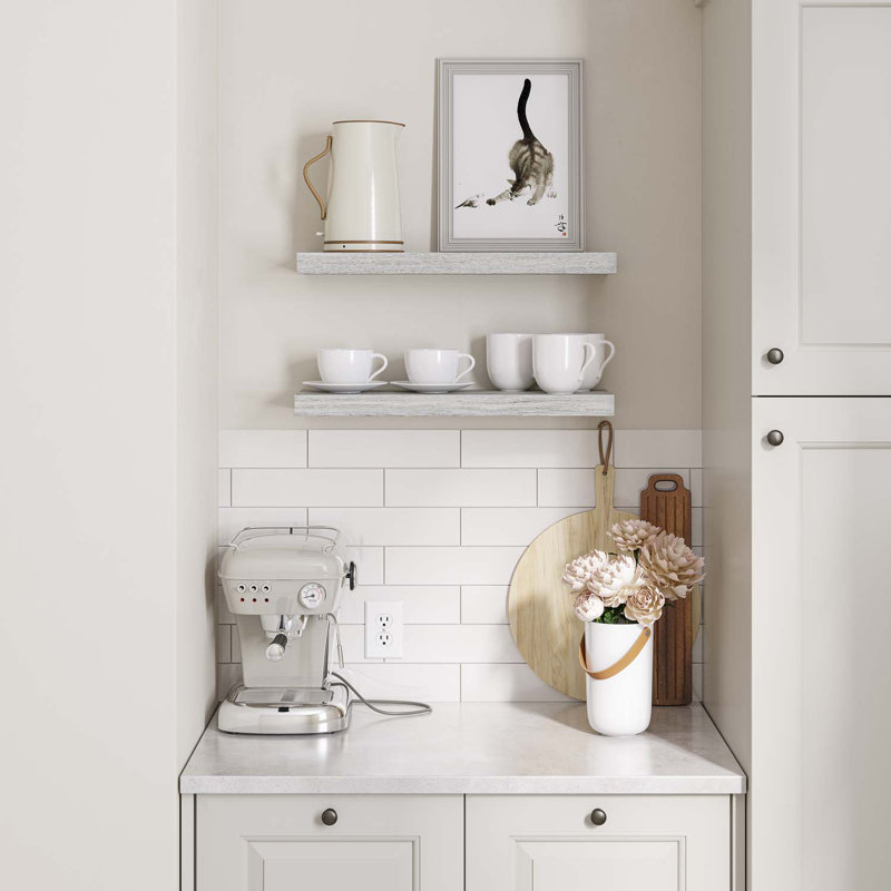 Miami 24" W x 8" D Floating Shelves Set with Invisible Wall Mount Brackets, Grey Oak