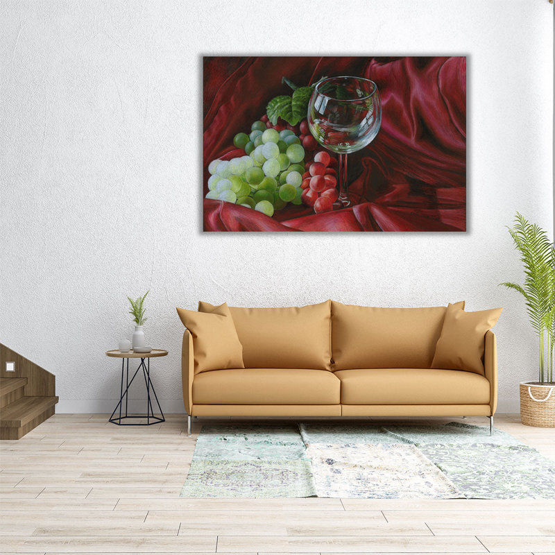 Rouge satiné et raisins - reproduction d'art sur toile, H 20 po x l 30 po
