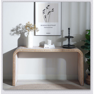Console Table, 59In Entryway Table, Curved Waterfall-Style Table,Console Table With Wood Beads,Entrance Table For Entryway, Hallway, Living Room, Foye