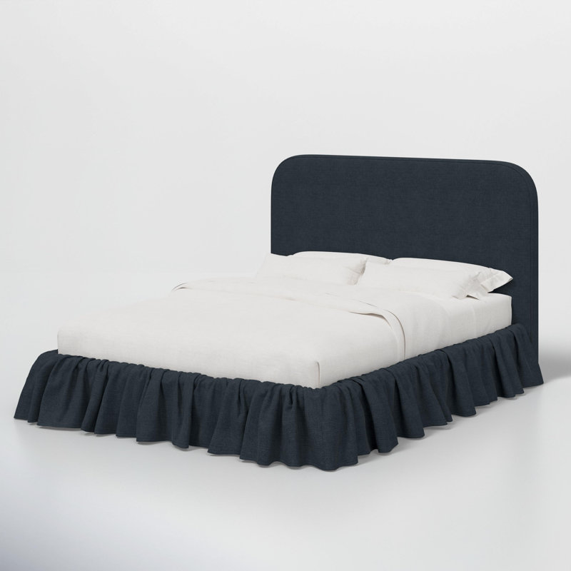 Mina Ruffle Platform Bed, Classic Navy Linen, Twin