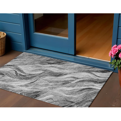 Tapis extérieur gris anthracite lavable abstrait 3 pi x 5 pi