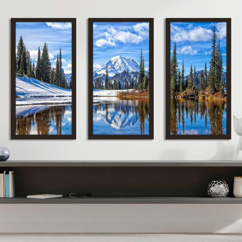 Mt. Rainier Vista par Michael Broom - Photographie de cadre 3 pièces, L 52,5 po x H 33,5 po x P 1 po