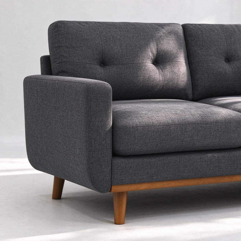 Canapé capitonné 67,7 po de largeur Mid-Century avec pieds en bois, Grey Polyester, Natural
