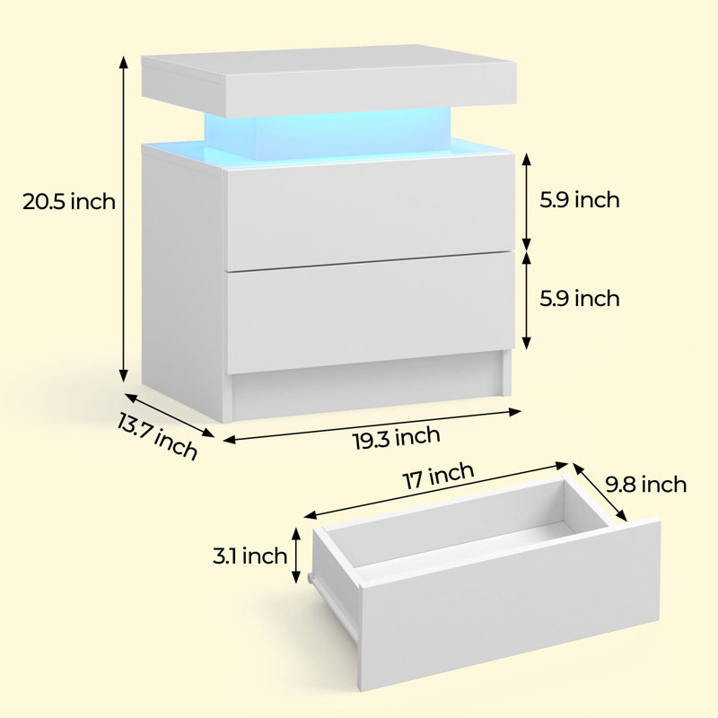 20'' W Particle Board / Chipboard Nightstand, White, Set of 2