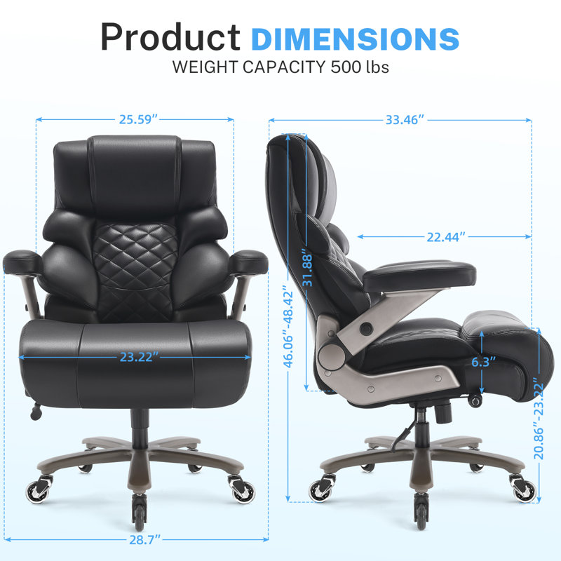 Fauteuil de direction ergonomique de 700 lb avec support lombaire réglable, accoudoirs rabattables en 3D, siège rembourré large, fauteuil de bureau en cuir à haut dossier pour bureau personnel