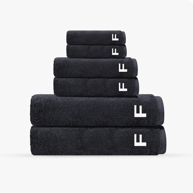 Monogrammed Cloer 6 pcs Turkish Towels Set, F, Anthracite