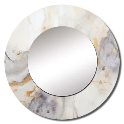 Beige And Gold Stone Geode Scenery Minimalism I - Stone Geode Decorative Wall Mirror, Traditional Large Round Mirror, Printed Metal Art