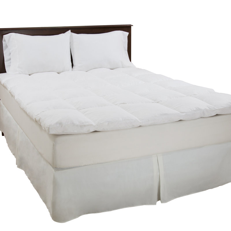 2" Duck Feathers Mattress Topper - Duck Feather Gusset Mattress Pad - Mattress Protector, Queen