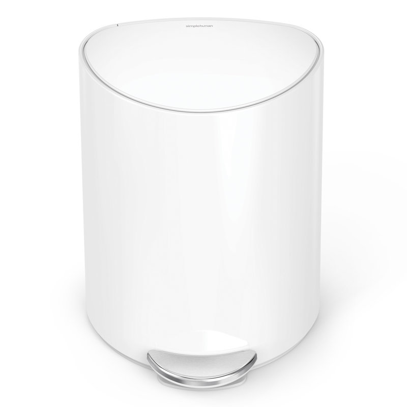 simplehuman 6 Litre / 1.6 Gallon Semi-Round Bathroom Step Trash Can, White Steel