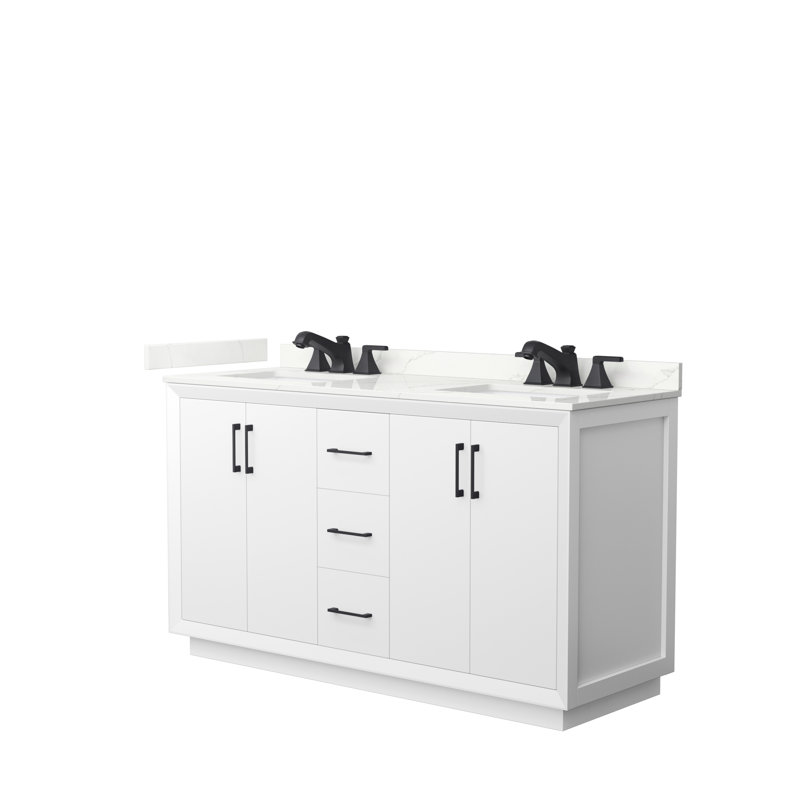 Strada 60 in. Double Vanity, Giotto Quartz, White, Matte Black