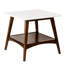 Table de bout avec base en pacane et plateau blanc, tablette de rangement, assemblage requis, base à finition haute de 22 po, plateau et 24 po x 24 po