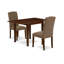 3 Piece Dining Set Contains a Rectangle Dining Room Table with Dropleaf and 2 Dark Coffee Linen Fabric Upholstered Chairs, 30x48 Inch, Mahogany-918463122-918463123-918463148
