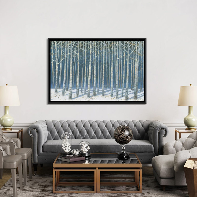 Bouleaux chatoyants par James Wiens-reproduction d’art, H 40 po x l 60 po x 1,5 po, Toile avec cadre noir, Pas de tapis