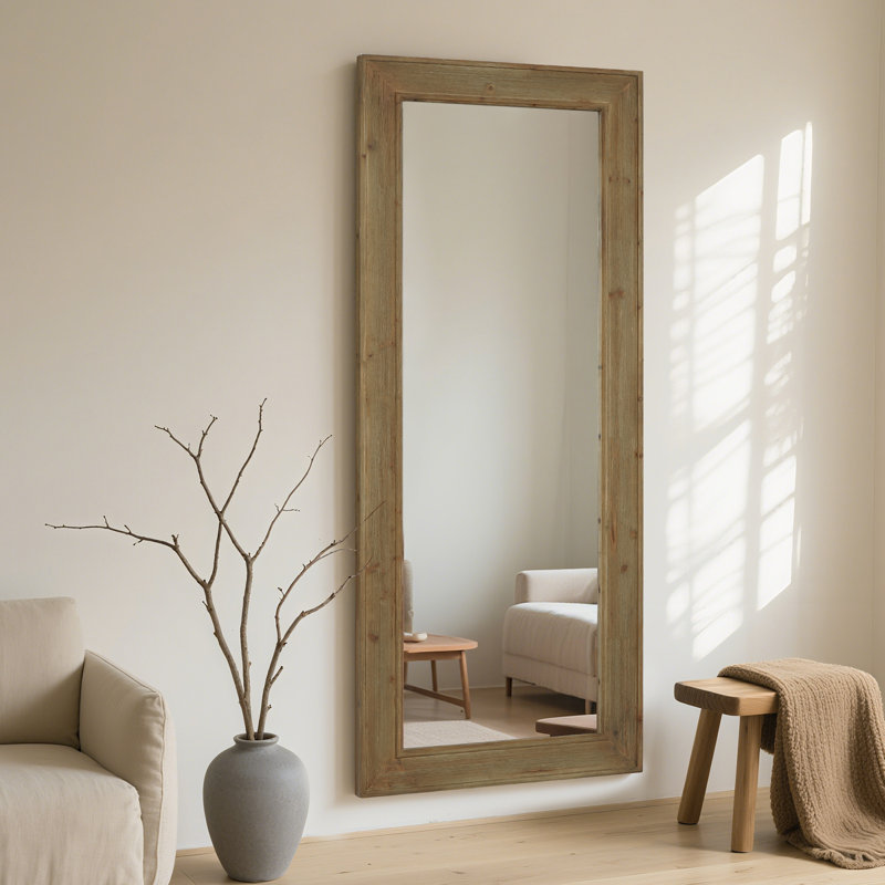 Miroir rustique rustique en bois pour salle de bain, Bois délavé à grain de bois, 67 po x 27 po
