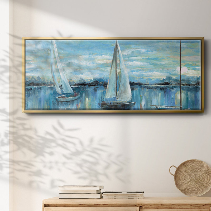 Evening on the Bay- Framed Canvas, 12" H x 30" W