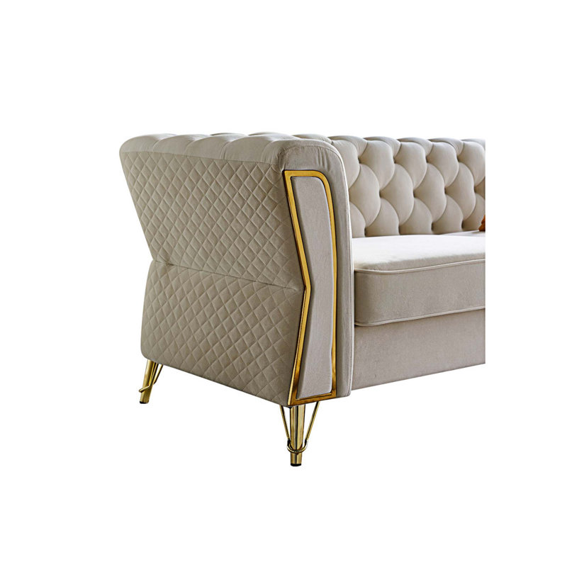 Temeko 87.4'' Velvet Sofa, Beige Velvet