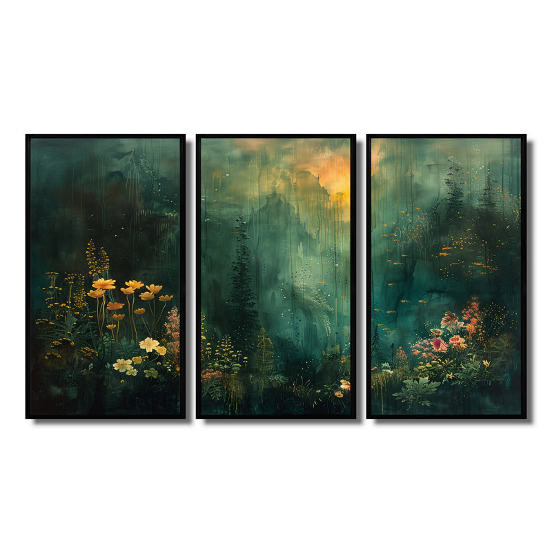 Chumley - ensemble de reproductions d'art mural forêt, H 40 po x l 60 po x P 1 po, Toile avec cadre flottant noir