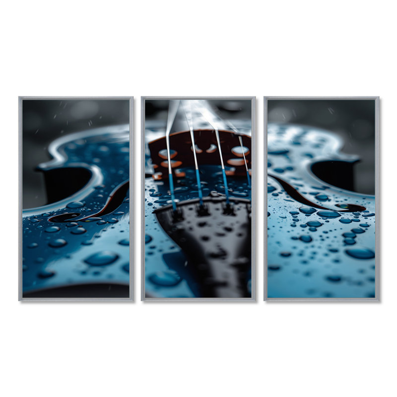 Music Blue Instument Violin - Ensemble de décoration murale musique, H 32 po x l 48 po x P 1 po