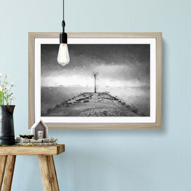 Sea View from Weymouth Dorset in Abstract - Picture Frame Graphic Art Print, Oak, 40cm H x 60cm W x 2cm D