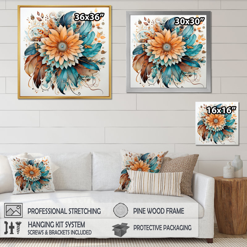 «Blue Blue Dreamcatcher's Bouquet», reproduction sur toile, Cadre flottant noir, 16" H x 16" W