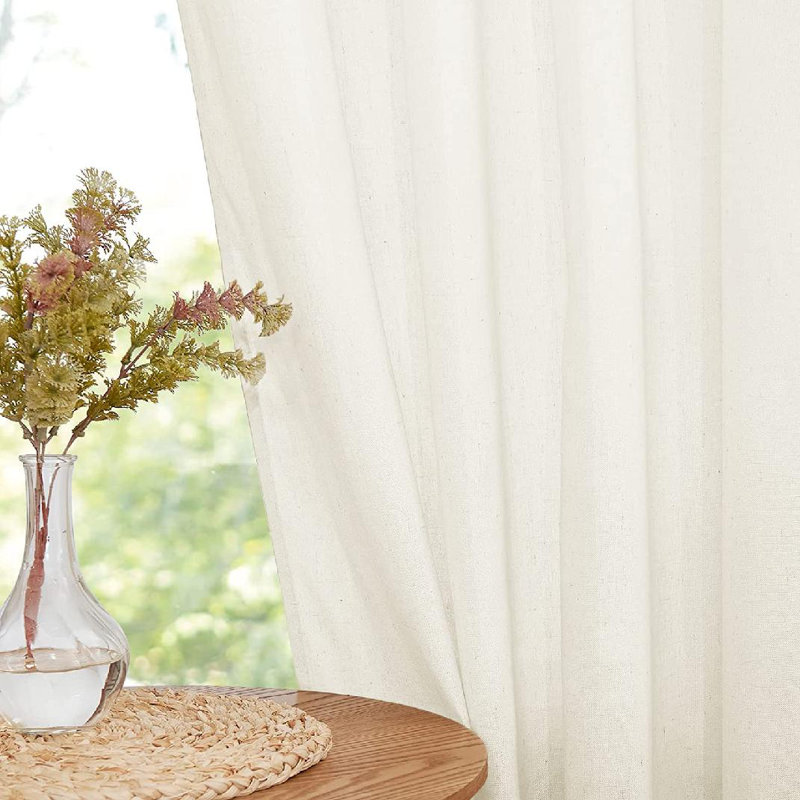 Storrie Linen Semi Sheer Curtain Pair, White, 52" W x 95" L