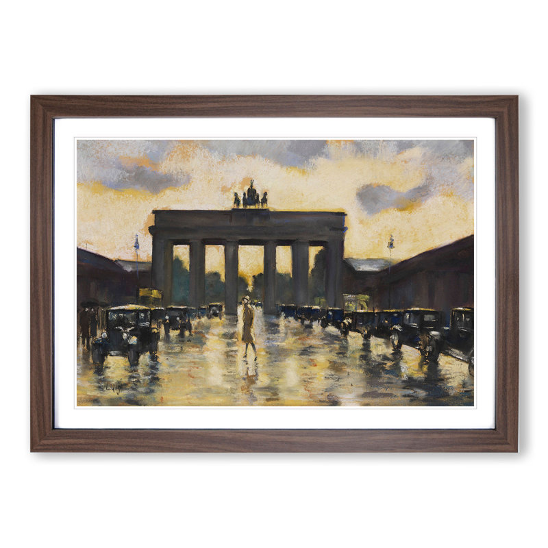 Brandenburg Gate by Lesser Ury - Picture Frame Painting, Walnut, 36cm H x 48cm W x 2cm D