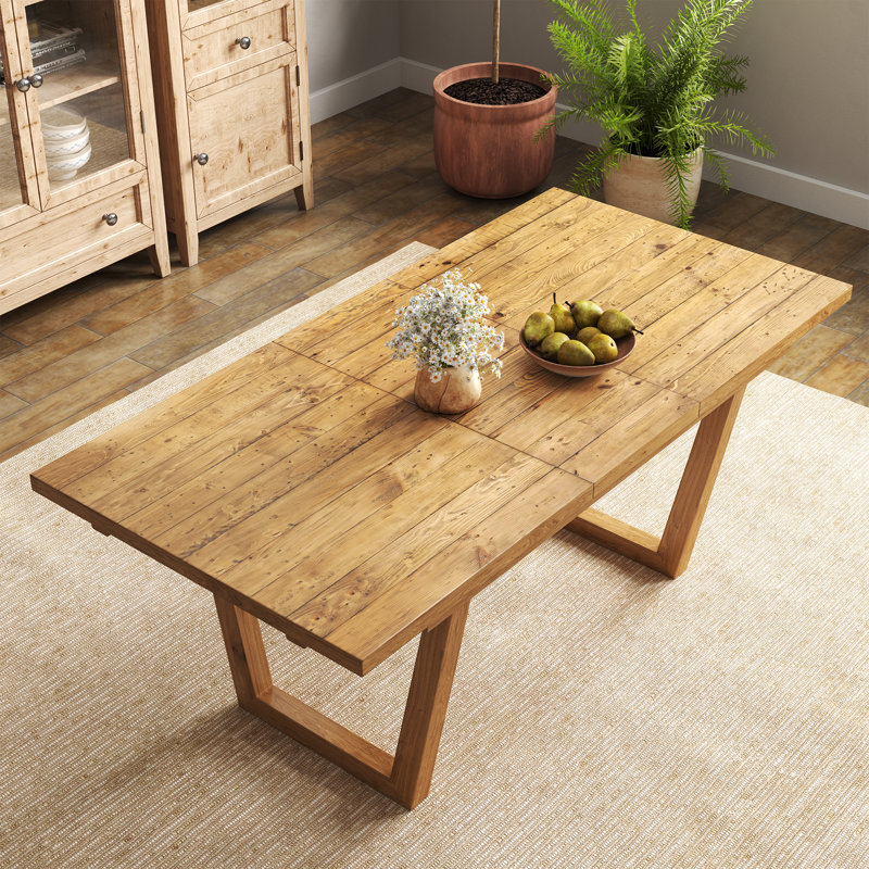 Extendable Solid Wood Dining Table With Sled Legs, Farmhouse Reclaimed Pine Dining Table For Kitchen/Dining Room, Brown