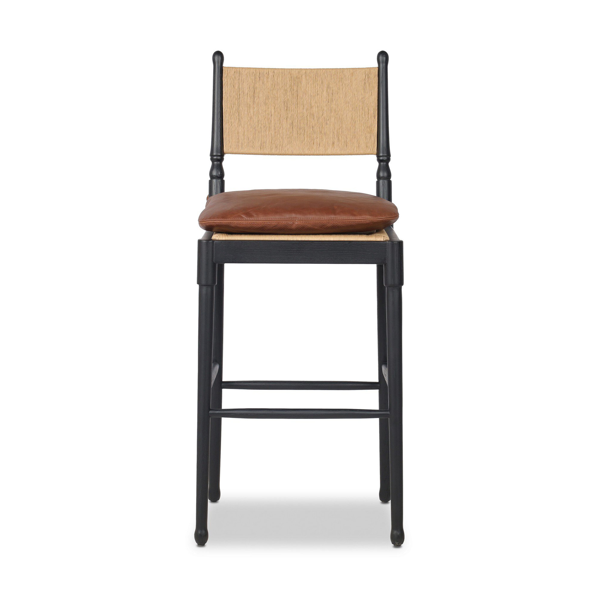 Fayth Stool With Cushion, Bar Stool (29.5” Seat Height)”, Stained Black Ash
