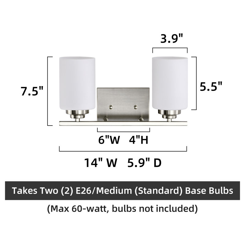 Burdene Dimmable Vanity Light, 2, Brushed Nickel