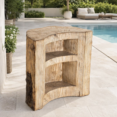 40“ W x 36.4” H Faux Wood Outdoor Bar Table with Built-in Storage Shelves
