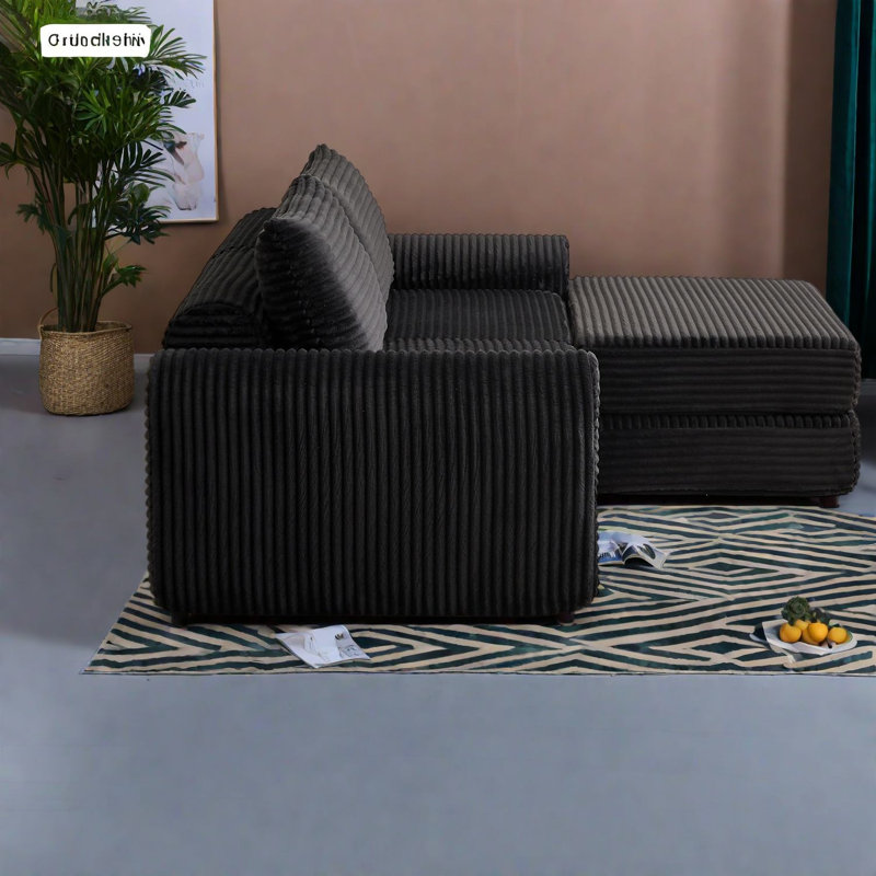 Multifunctional Sofas, 75.5 Inch Black Corduroy Foam Spring, Modern Home Family