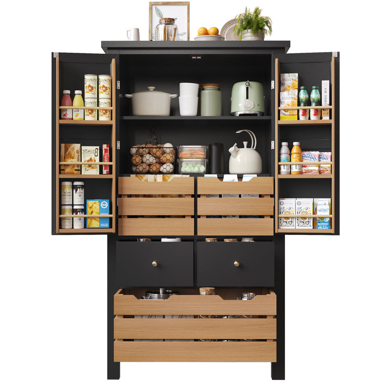 140cm Kitchen Pantry, Black
