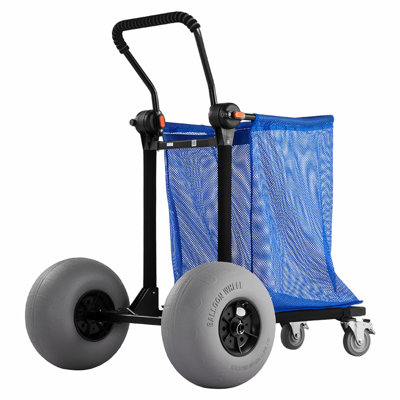 Beach Cart with Large Wheels for Sand, 165 lbs Load Capacity, Heavy Duty Folding Beach Wagon with 12" Balloon Wheels, Storage Bag, 180° Adjustable Handlebar, Dolly for Camping Fishing Garden