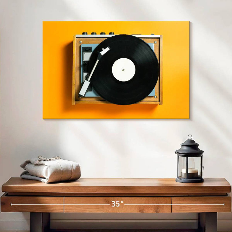 Retro Yellow Record Player, 16" H x 24" W