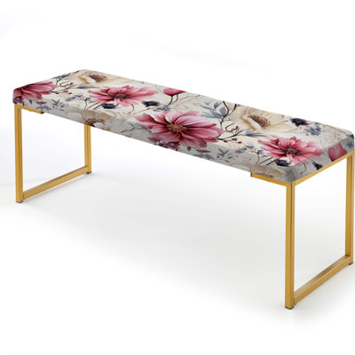 Pink And Beige Wildflower Paradise I - Floral Upholstered Gold Bench