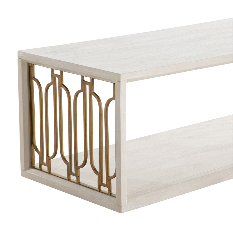 Ainsworth Rectangular White Wood and Gold Metal Coffee Table