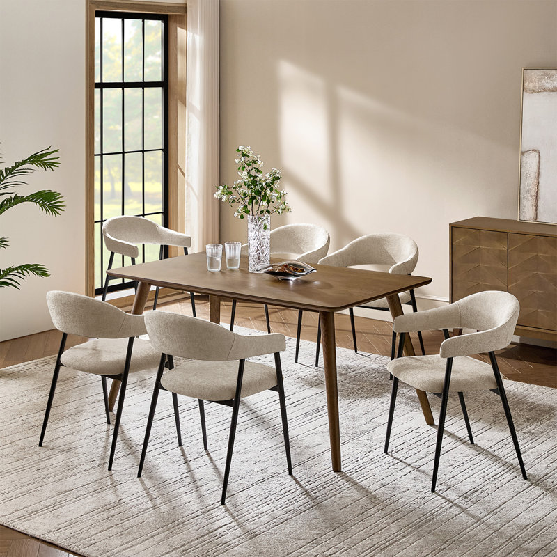 Remedios Modern Dinning Chair With Metal Legs, Tan, 6