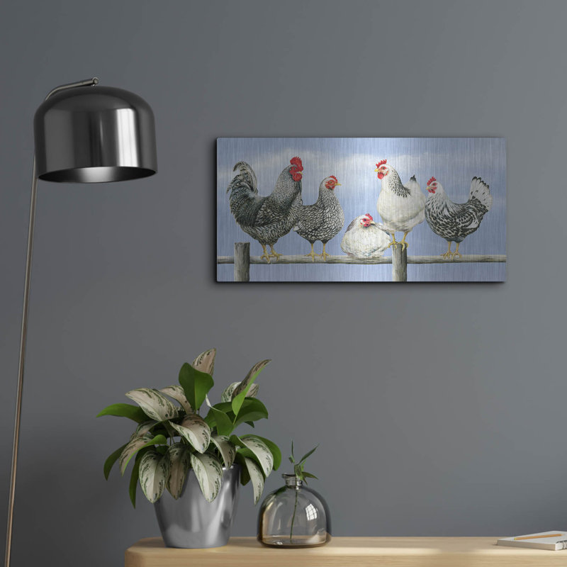 «Black White Hens 1» par Janet Pidoux, H 12 po x l 24 po