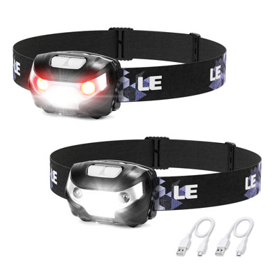 Lepro LED Headlamp Rechargeable 2 Packs - Super Bright Head Lamp with 5 Modes for Camping & Hiking Gear Essentials, IPX4 Waterproof Headlight Flashlig -  3200008