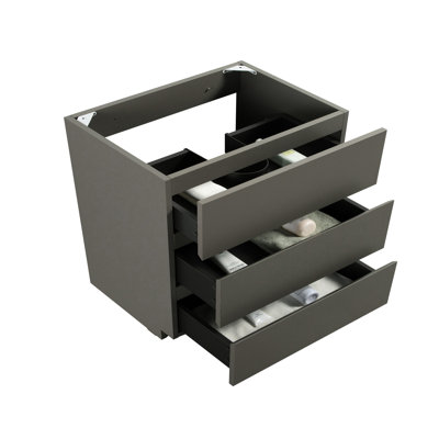Gray Floor Cabinet Without Basin - . 3 Drawers, Pre-Assembled. Sleek Aura. Maximize Storage Space. Silent & Smooth. Ergonomic Design. 36.49In Depth, 18.12In Width, 32.76In Height, 95.56Lb. 39In