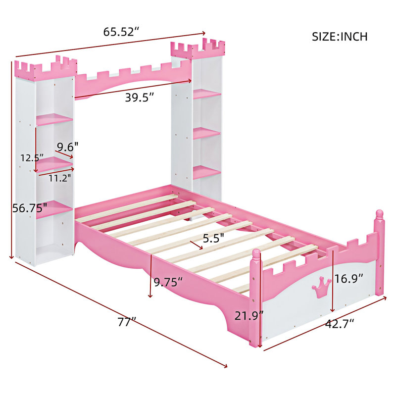 Wooden Platm Bed, White+Pink