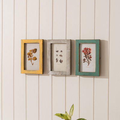 Set of 3 Rustic Farmhouse Picture Frames Distressed Wood Multi-Color Photo Frames for Wall or Tabletop Display
