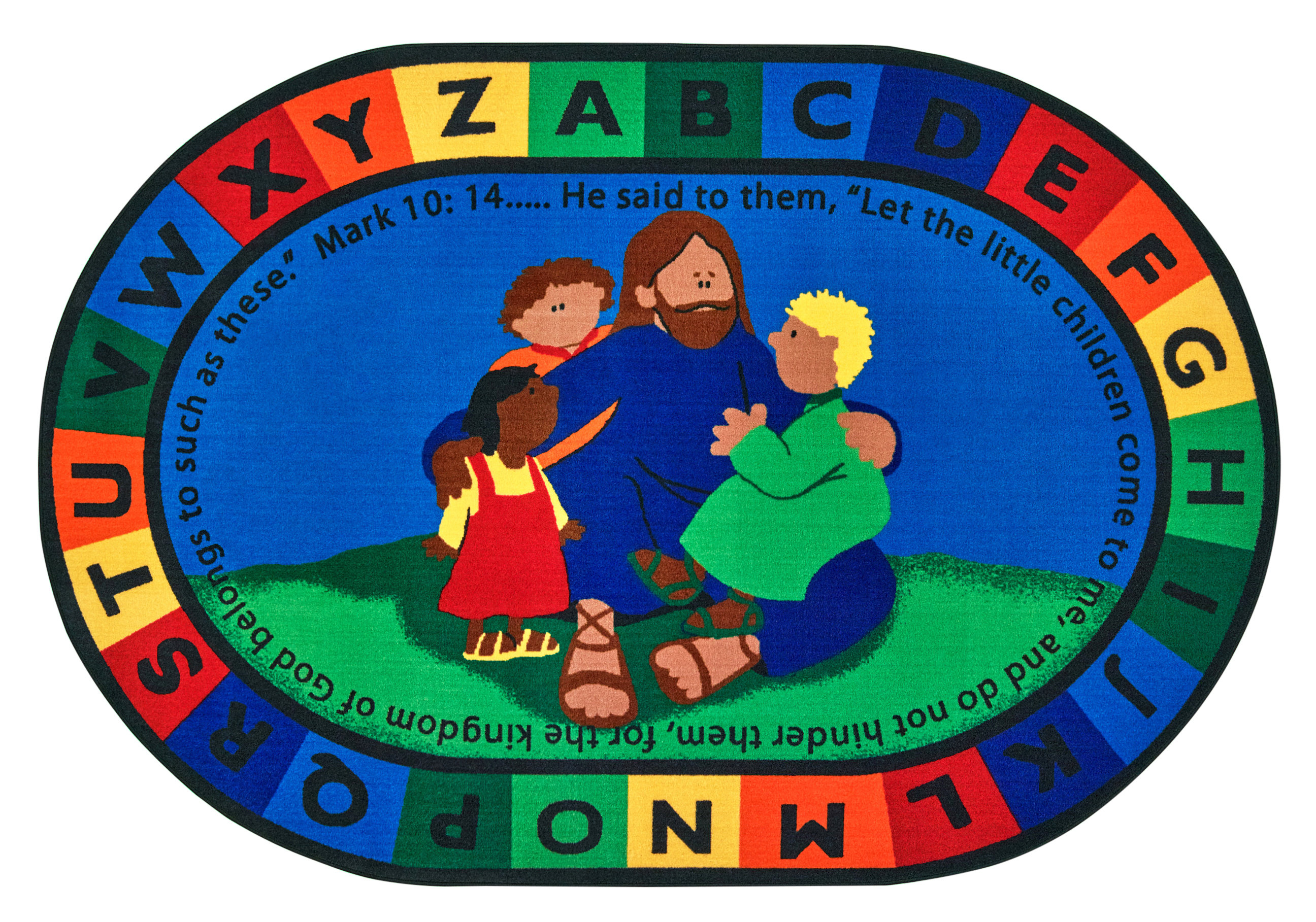 Jesus Rugs Graphics Carpets for Kids Jesus Loves KID Value Plus Tufted Blue Area Rug | Wayfair