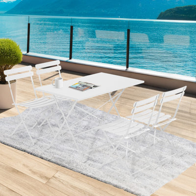 Ensemble bistro de patio pliable 5 pièces avec table et chaises rectangulaires, ensemble repas en fer résistant aux intempéries pour 4 personnes, table et chaises d'extérieur pour patio, cour, intérieur