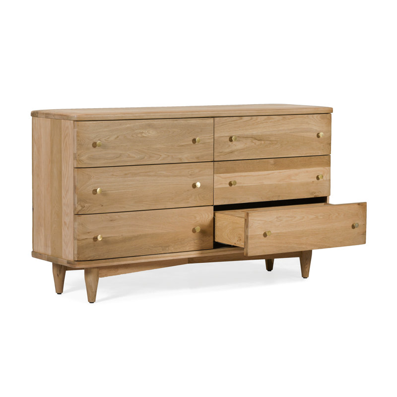 Commode double 6 tiroirs en bois massif Azu, Beige