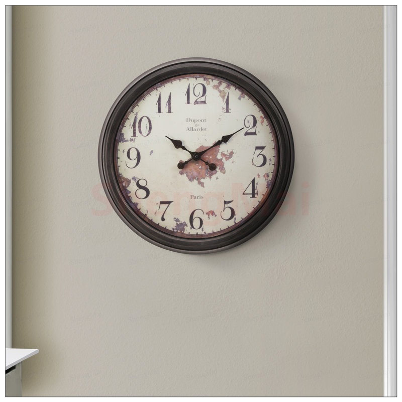Horloge murale ronde de 20 pouces avec aiguilles en métal antique et chiffres faciles à lire, sans tic-tac