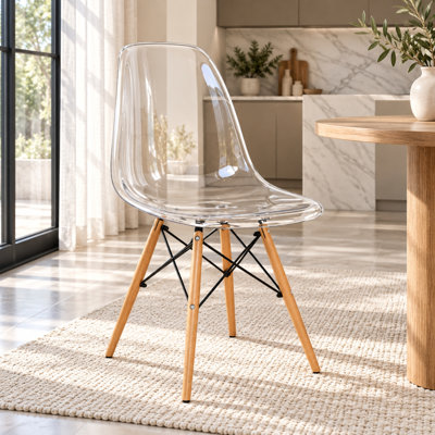Dubuque Modern Dining Side Chair, Molded ABS Plastic Accent Kitchen Chair with Wood Dowel Legs & Steel Eiffel Base