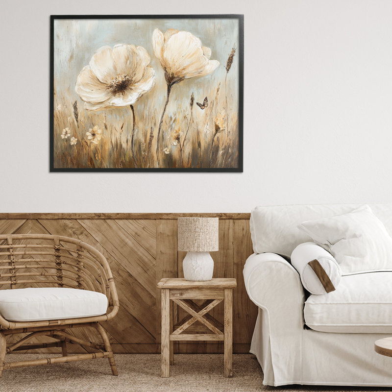 Giclée encadrée de prairie blanche, par Petal Prints Design, Giclée encadrée noir minuit, H 24 po x l 30 po