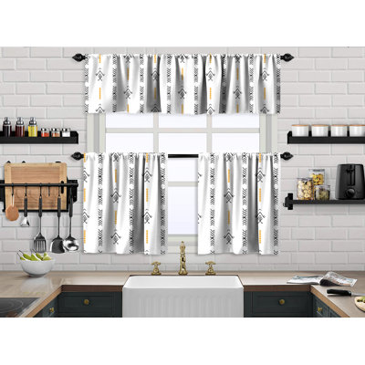 Boho Design Kitchen Valance (50X14) And 2 Tiers Cafe Curtains