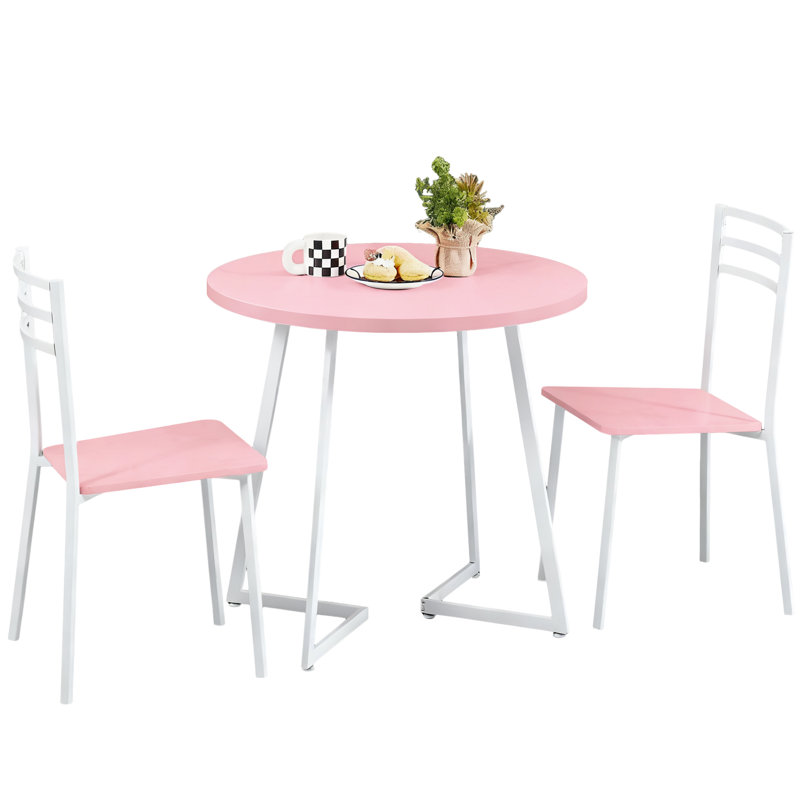 Kilwin 3-Piece Modern Round Dining Table Set with 2 Chairs, Space-Saving Kitchen & Breakfast Nook Dining Set, Compact Small Space Bistro Dining Room Table Set
